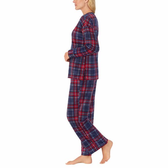 NEW Nautica Ladies Silky Fleece Plaid Pajamas Set NWT XL 18 20 Red Navy - Picture 4 of 8